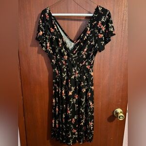 Kaileigh Black Floral Faux Wrap Dress